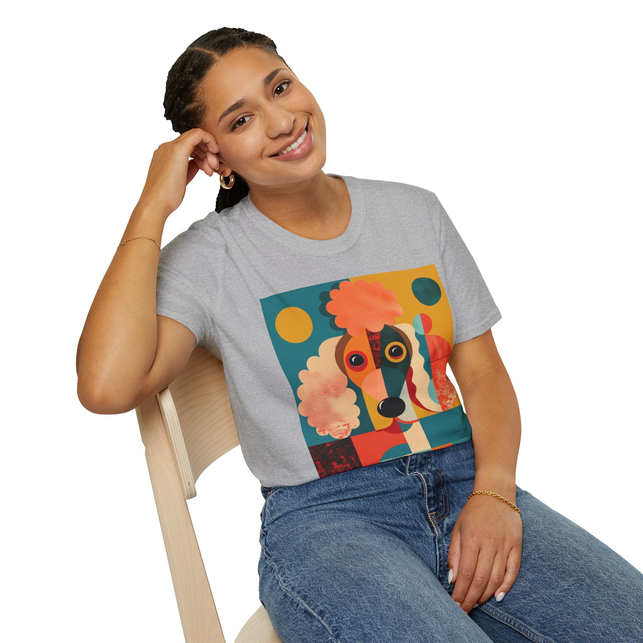 Colorful Dog Art Unisex Softstyle T-Shirt | Pet Lover Gift, Artistic Tee, Casual Wear, Birthday Gift, Unique Dog Design