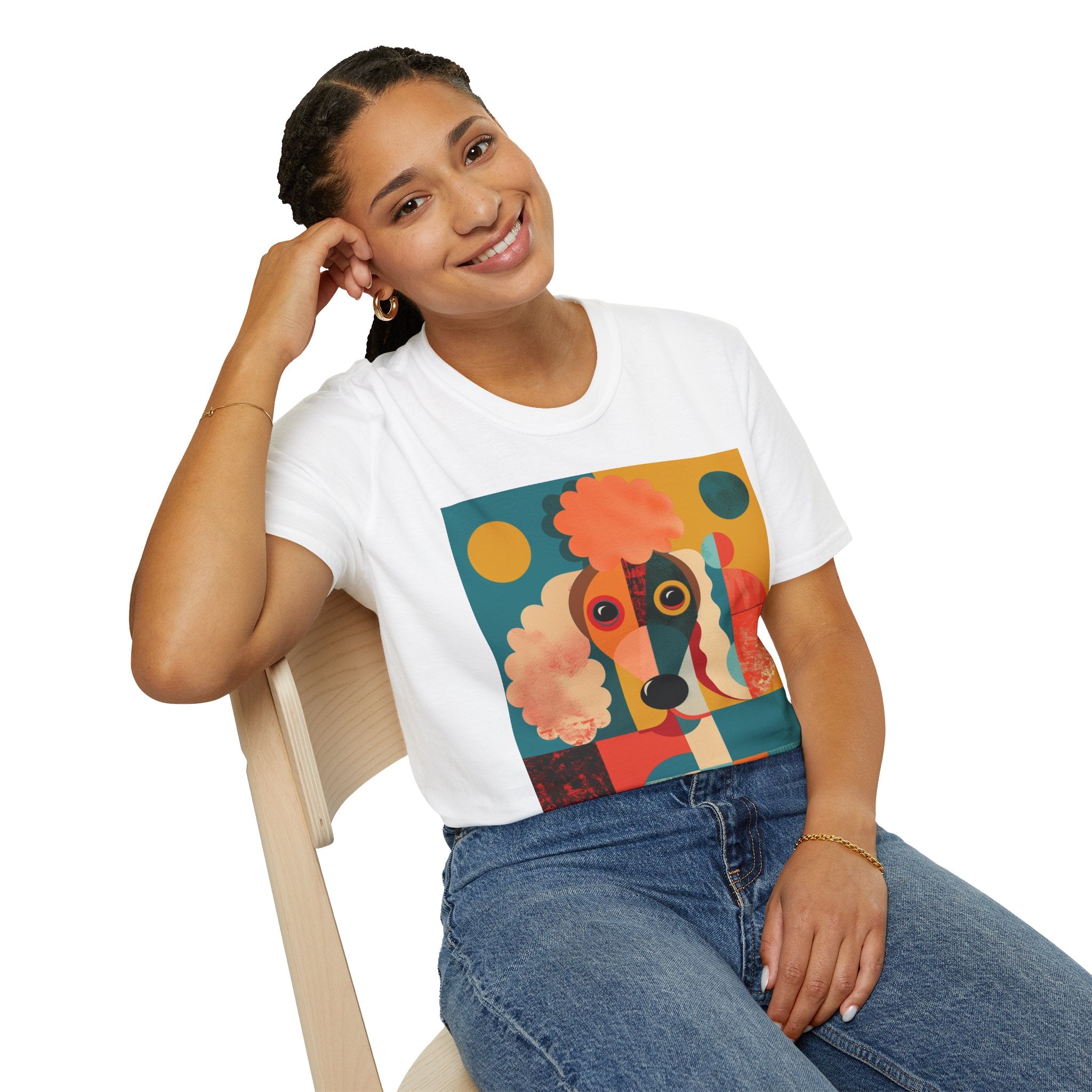 Colorful Dog Art Unisex Softstyle T-Shirt | Pet Lover Gift, Artistic Tee, Casual Wear, Birthday Gift, Unique Dog Design