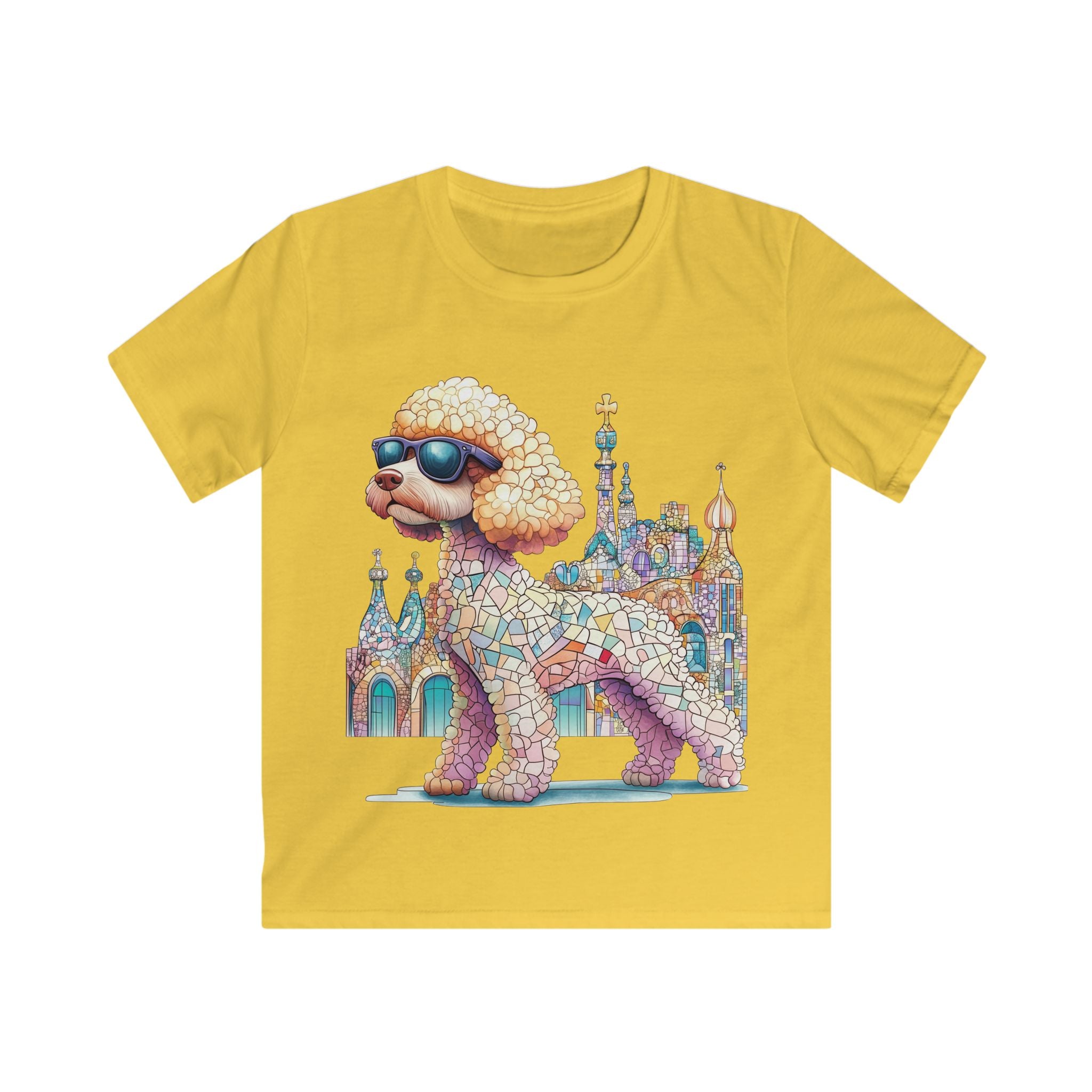 "Gaudí Poodle Pals" Kids Mosaic Art T-Shirt – Creative & Colorful Style for Kids
