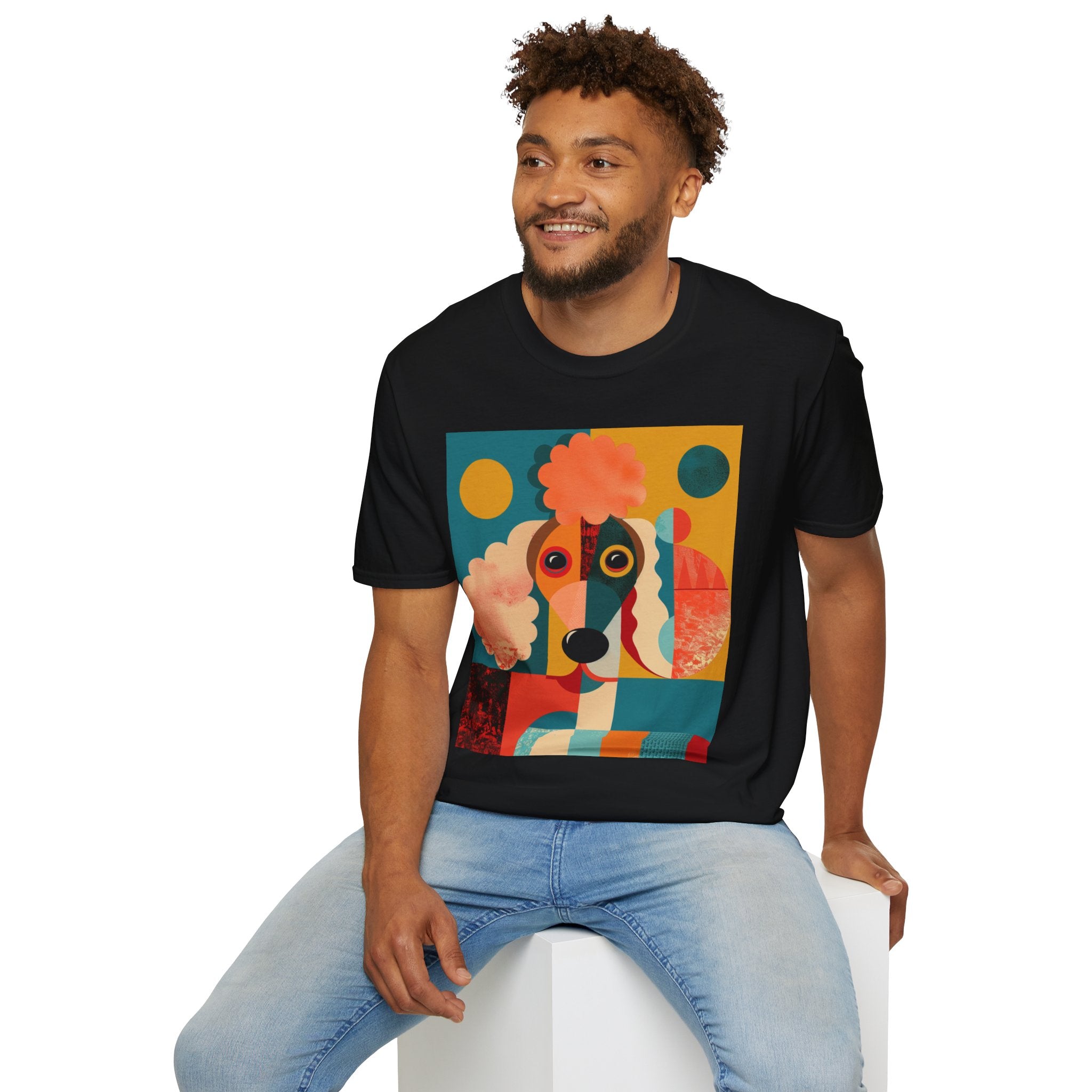 Colorful Dog Art Unisex Softstyle T-Shirt | Pet Lover Gift, Artistic Tee, Casual Wear, Birthday Gift, Unique Dog Design