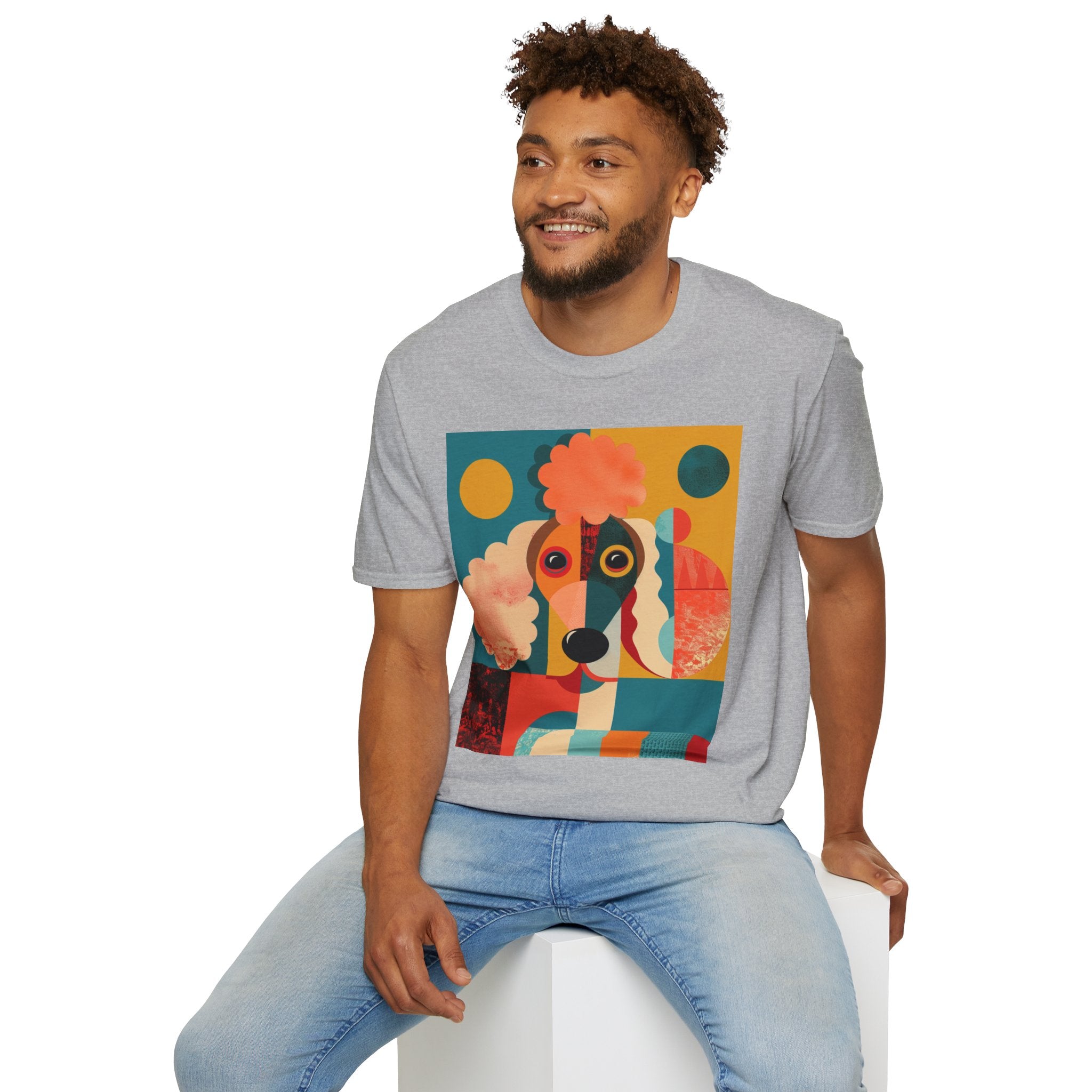 Colorful Dog Art Unisex Softstyle T-Shirt | Pet Lover Gift, Artistic Tee, Casual Wear, Birthday Gift, Unique Dog Design