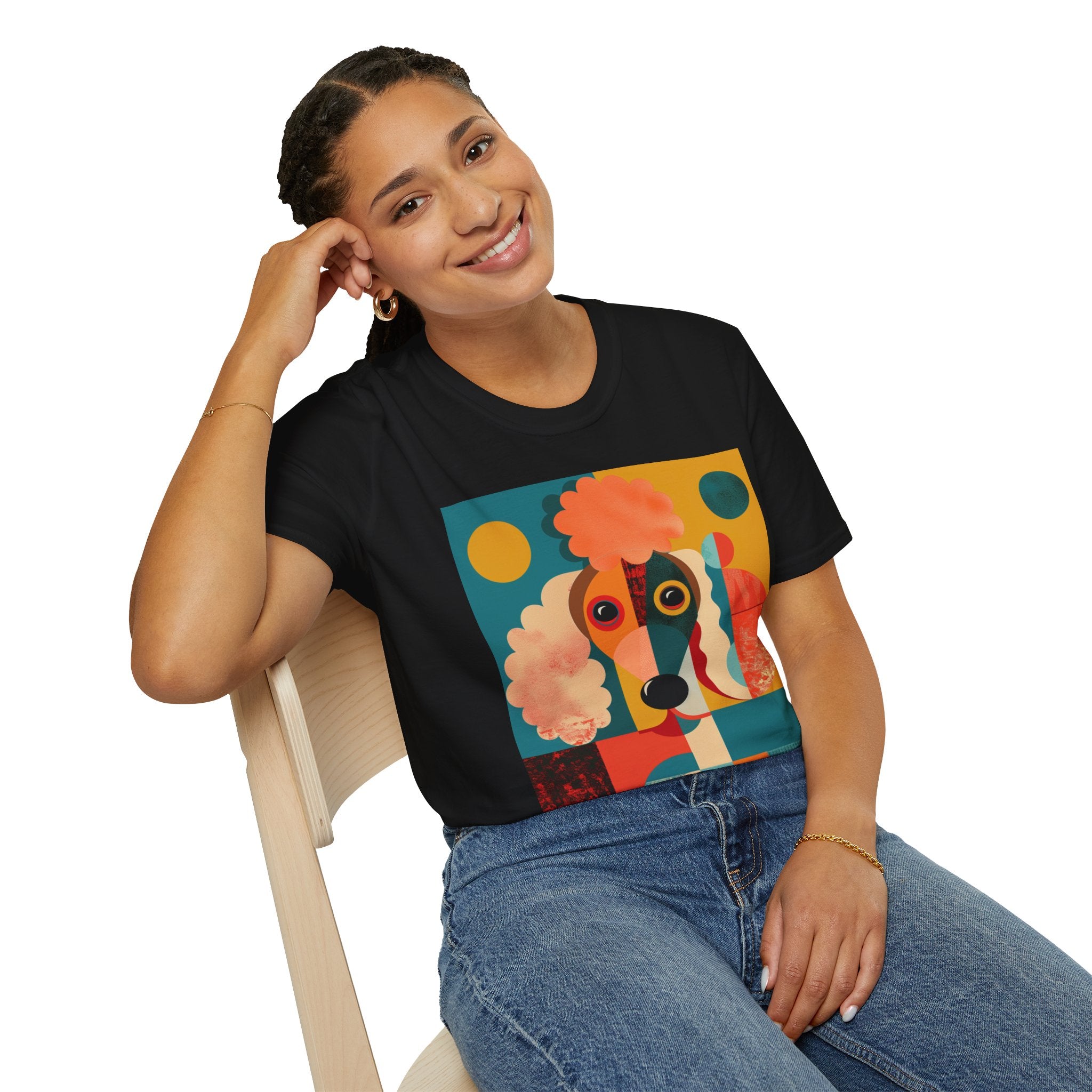 Colorful Dog Art Unisex Softstyle T-Shirt | Pet Lover Gift, Artistic Tee, Casual Wear, Birthday Gift, Unique Dog Design