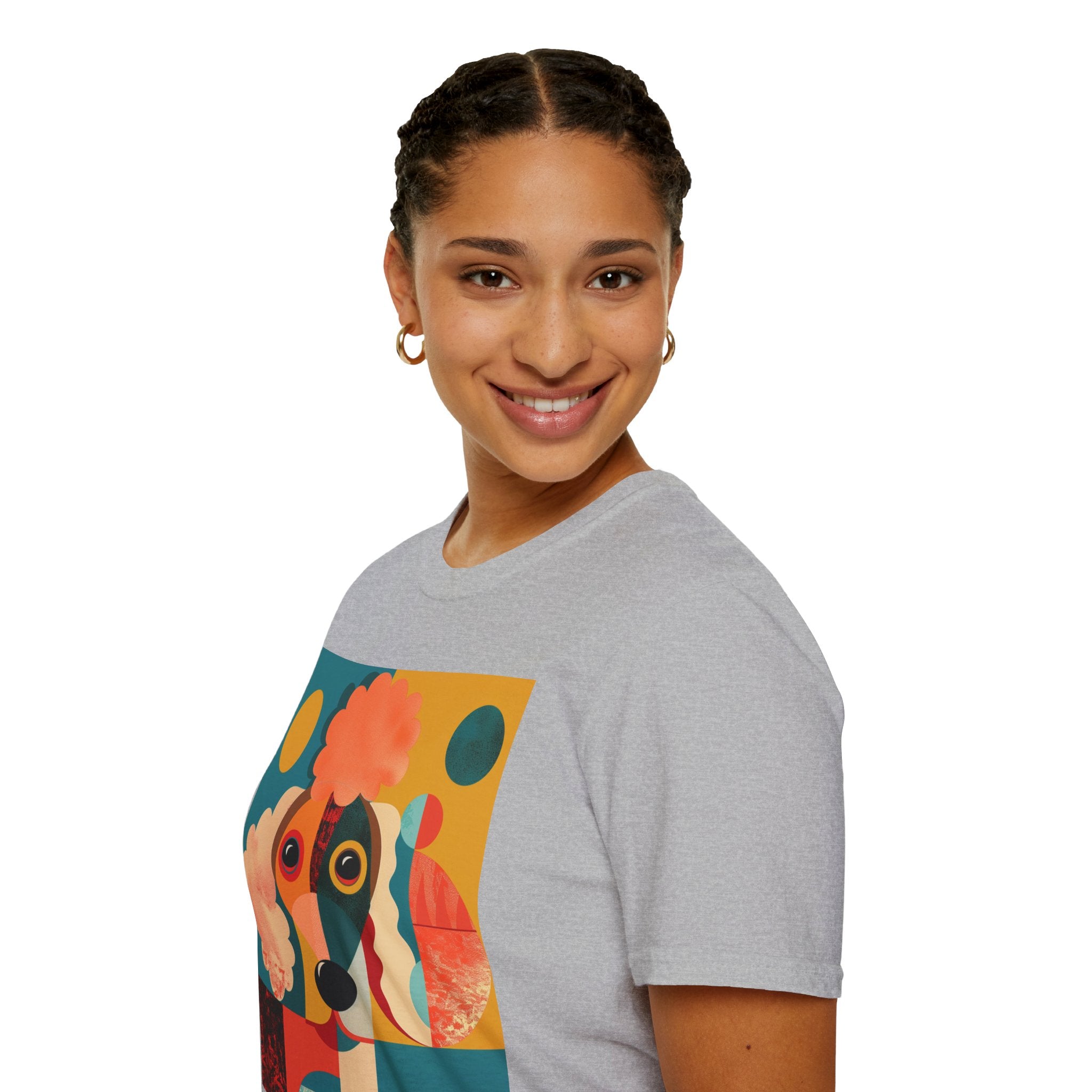 Colorful Dog Art Unisex Softstyle T-Shirt | Pet Lover Gift, Artistic Tee, Casual Wear, Birthday Gift, Unique Dog Design