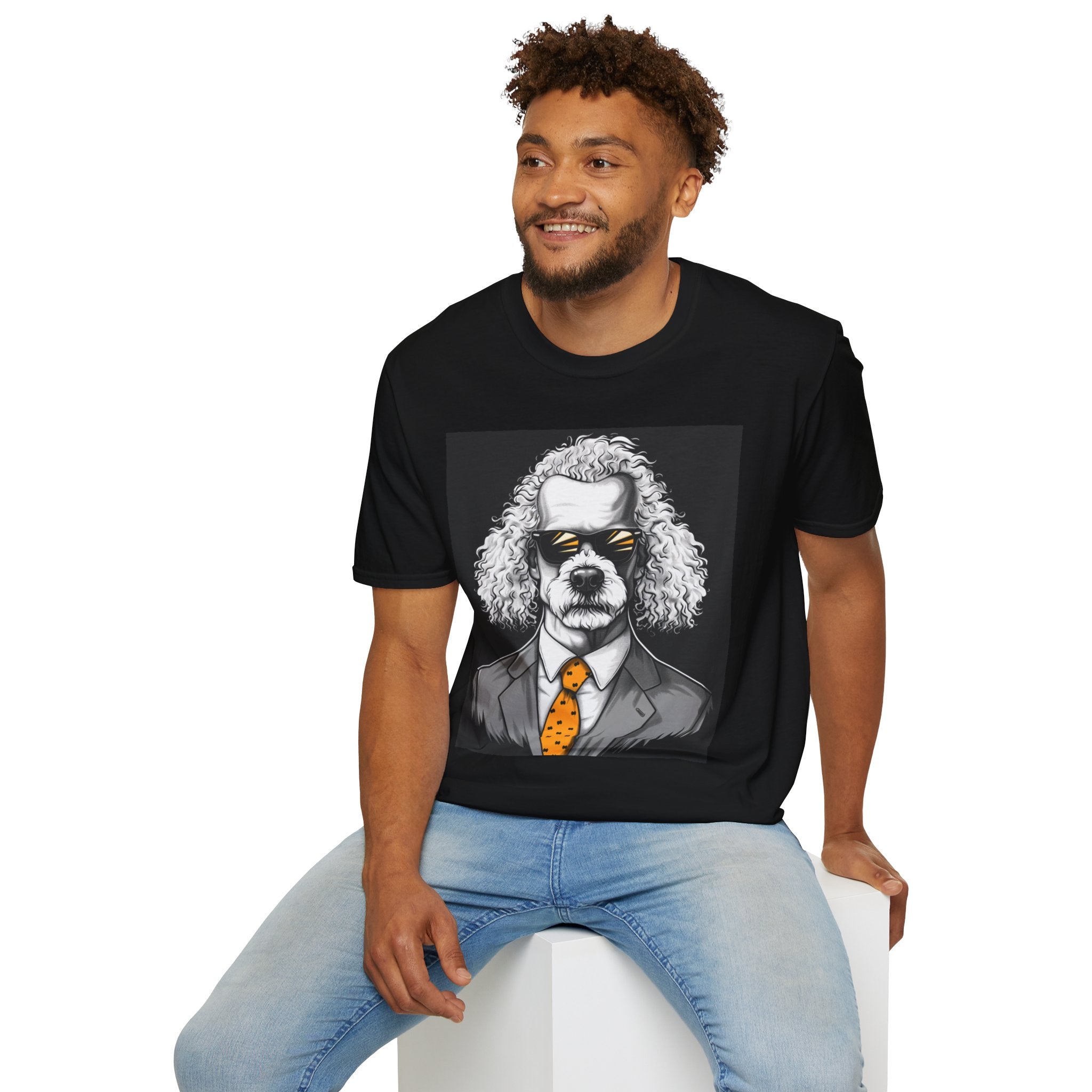 Cool Dog in Suit T-Shirt, Unisex Funny Graphic Tee, Pet Lover Gift, Casual Wear, Dog Dad Shirt, Humor Fashion
