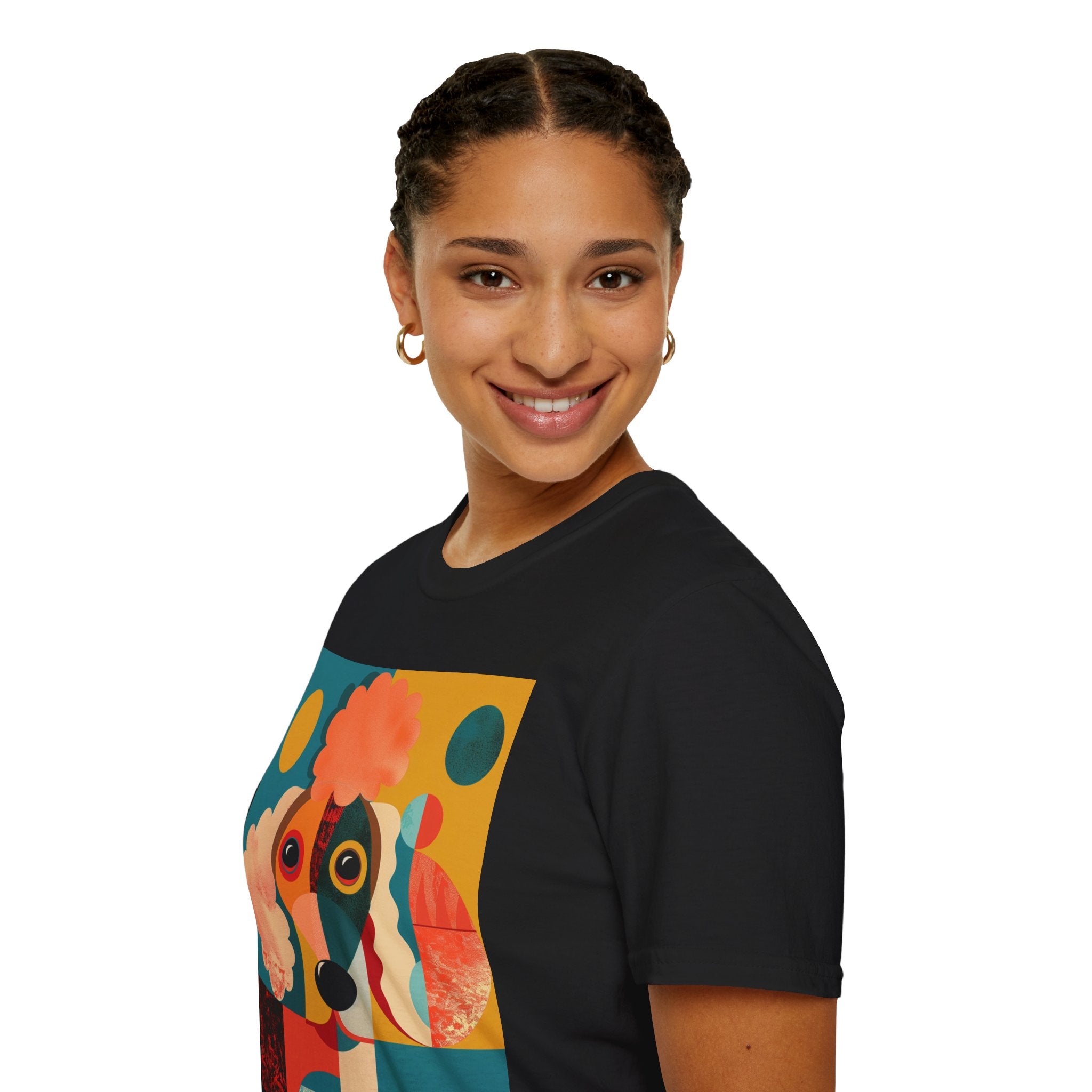 Colorful Dog Art Unisex Softstyle T-Shirt | Pet Lover Gift, Artistic Tee, Casual Wear, Birthday Gift, Unique Dog Design