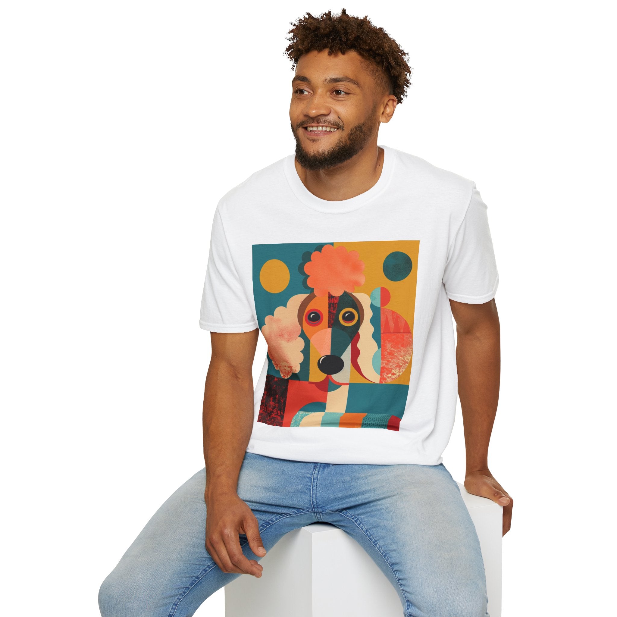 Colorful Dog Art Unisex Softstyle T-Shirt | Pet Lover Gift, Artistic Tee, Casual Wear, Birthday Gift, Unique Dog Design